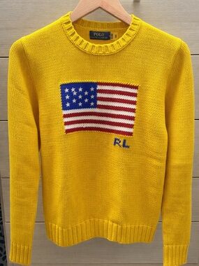 Ralph Lauren Yellow Crewneck Sweater with American Flag